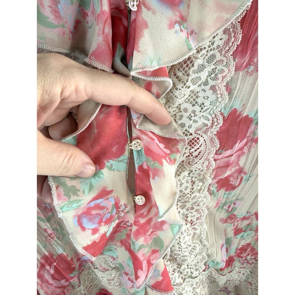 Free People Bad At Love Floral Printed Blouse Small NWT Cottagecore Fairy Lace - Picture 5 of 11